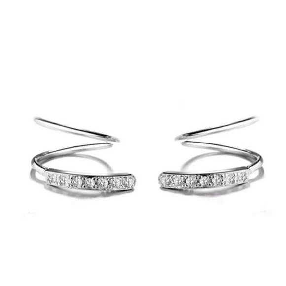 COPY - COPY - Sterling Silver Crystal Paved Twist Faux Double Loop Hoop Earring… - Picture 7 of 7